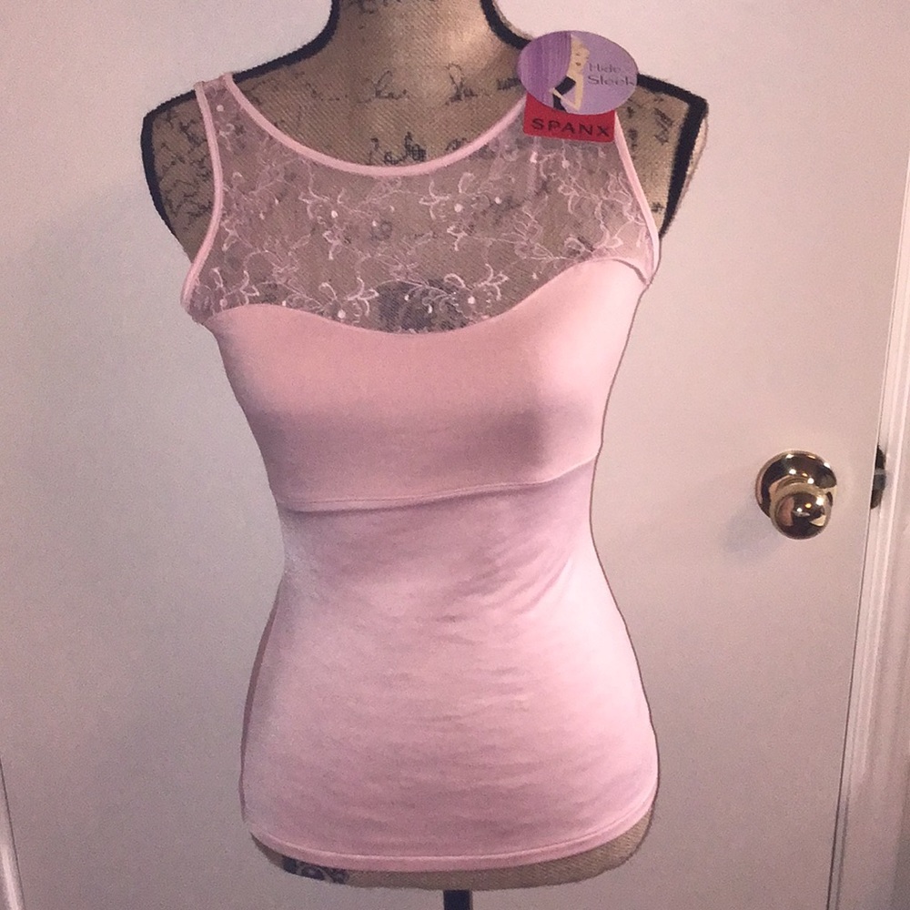 SPANX Pink Hide & Sleek Lace Bateau Tank Large NEW